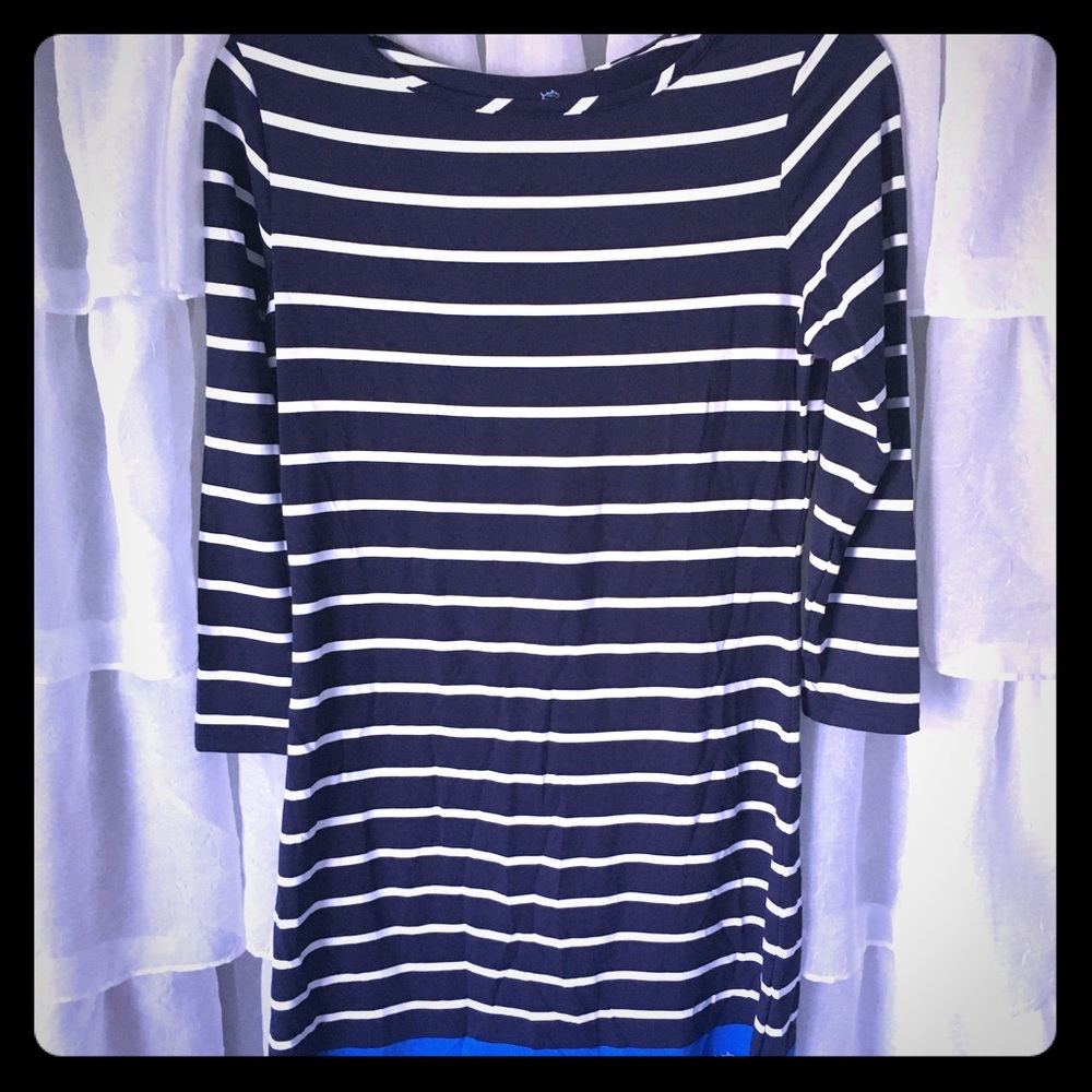 Southern Tide Long Sleeved Striped Navy Swim Dress